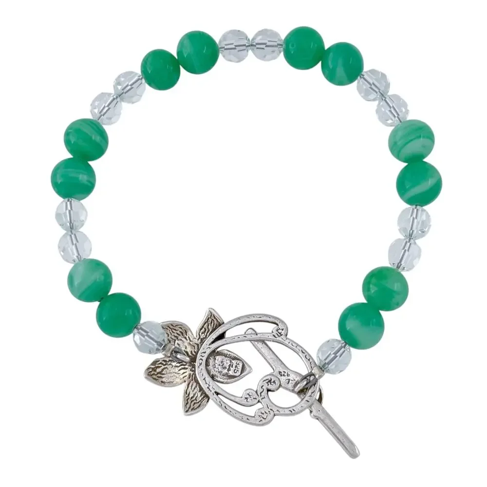 Vintage Sterling Silver 925 Green Glass Flower Bracelet 7.25